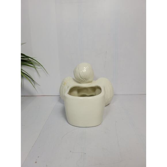 Vintage White Ceramic Cherub Angel Planter w Bird - Picture 2 of 4